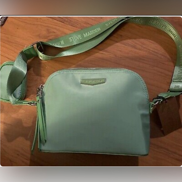 🎄STEVE MADDEN CROSSBODY Nylon Shoulder Bag W/ Air Pod Case,Logo Strap,Green - Picture 2 of 8